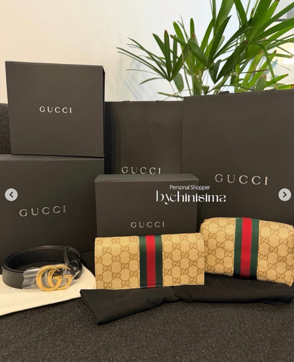 Cajas, cinturón y billeteras de Gucci conseguidos por Bychinisima